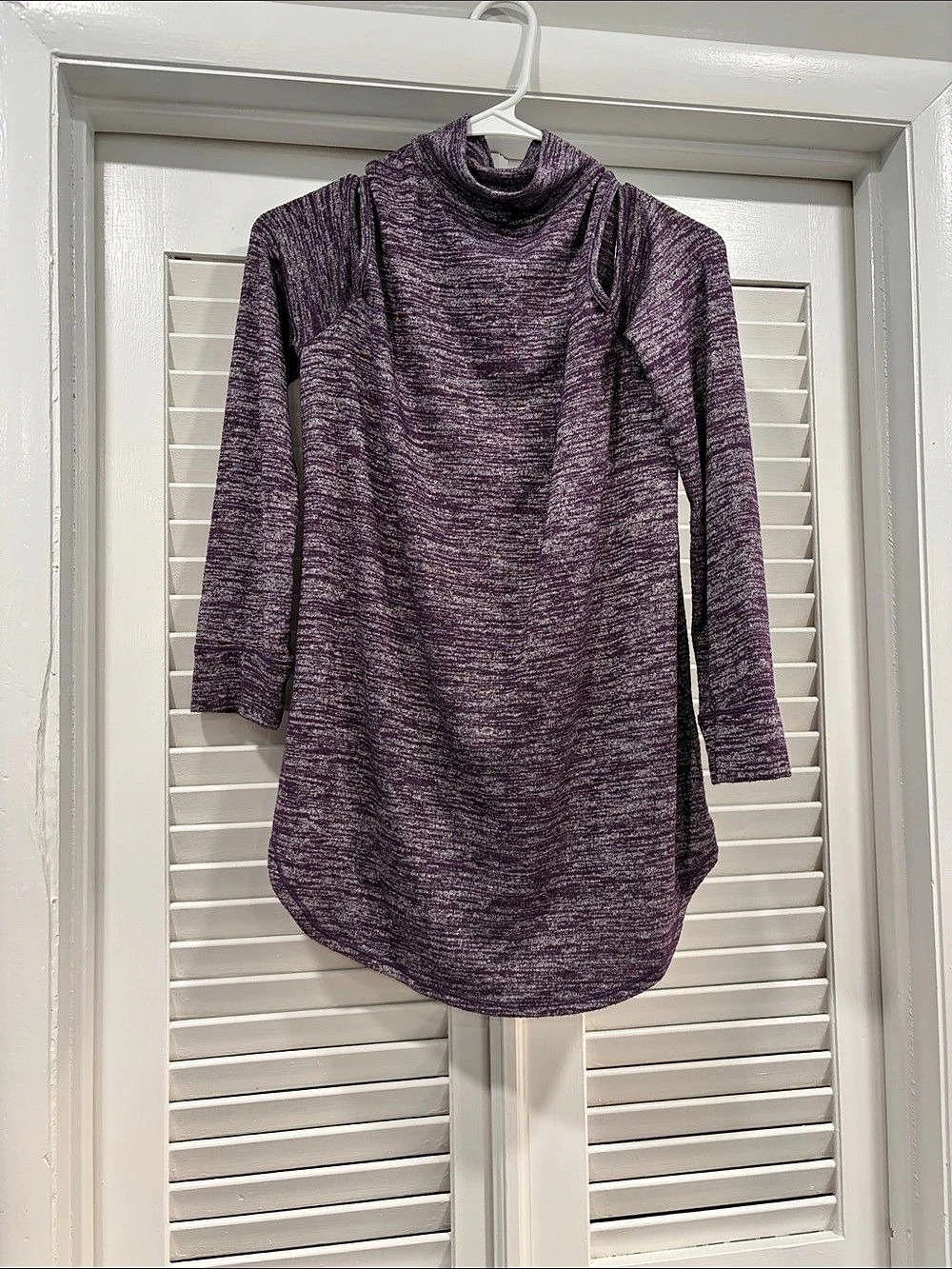 Sonoma Cowl Neck Cold Shoulder Tunic in Purple & Gray Large Like New